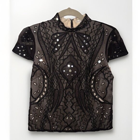 Alice and Olivia Viktoria High Neck Beaded Top Women's Size 2 - Picture 3 of 13